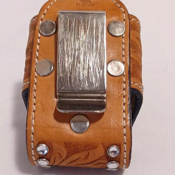 VTG Tooled Brown Tan Leather Western Cowboy Decor Flip Phone Holster Belt Clip - Picture 11 of 11